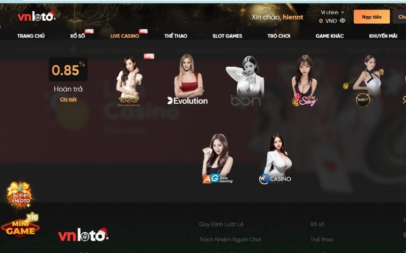 Nhà cái Vnloto cung cấp cá cược casino