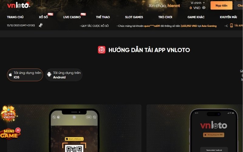 Các thao tác tải app tại nhà cái Vnloto
